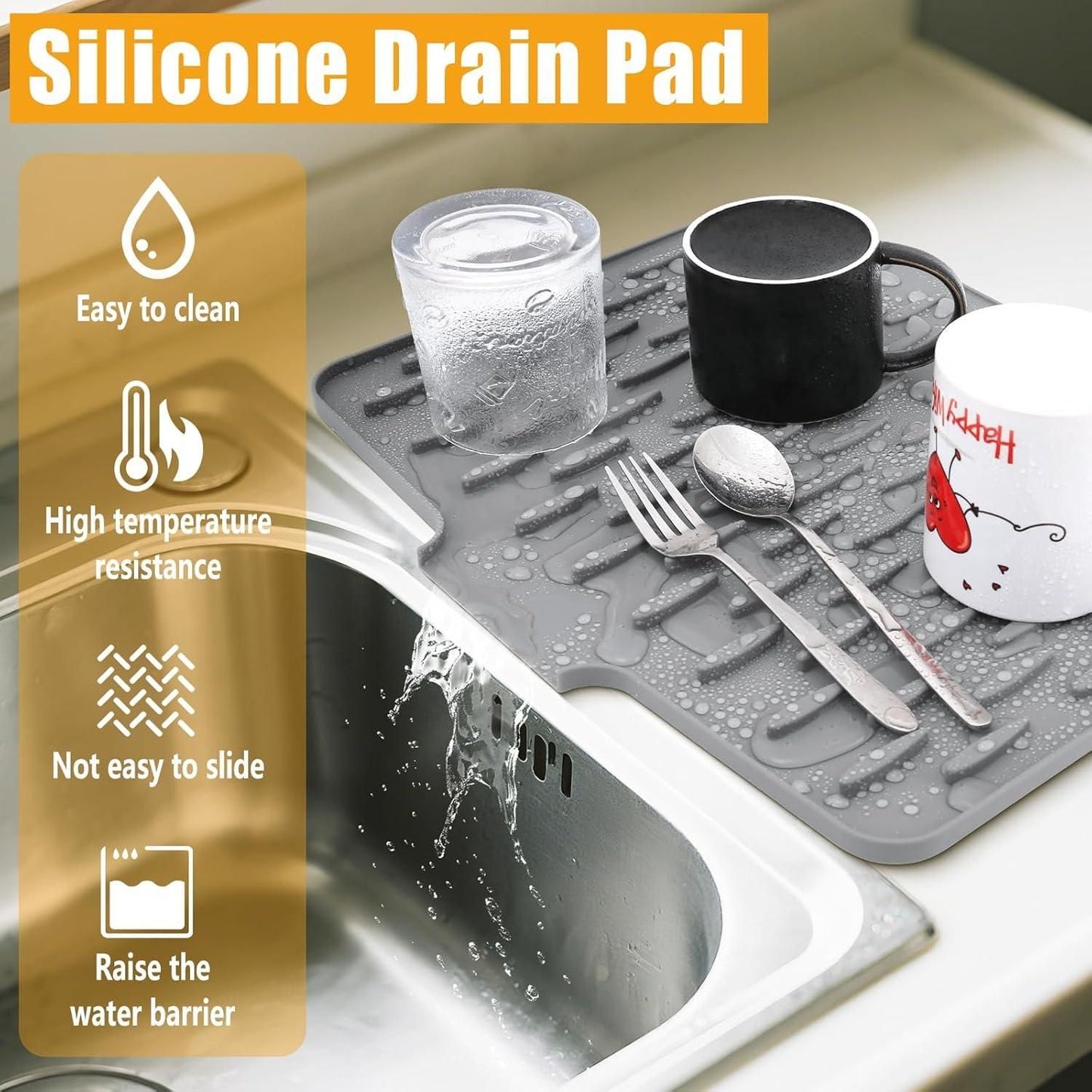 Silicone Dish Drying Mat with Drain – Anti-Slip & Quick Dry